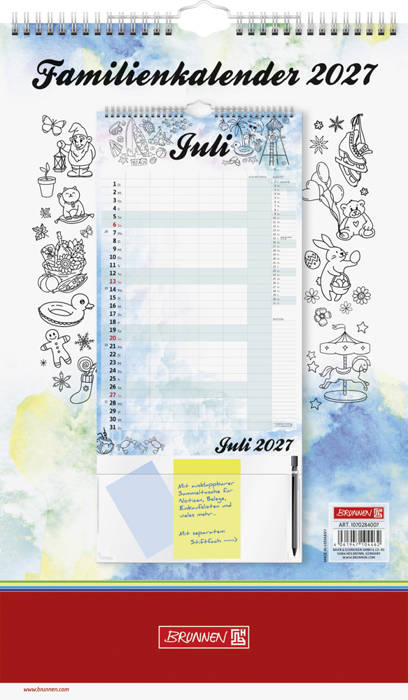 Familienkalender 2027 Aquarell 250×415 mm