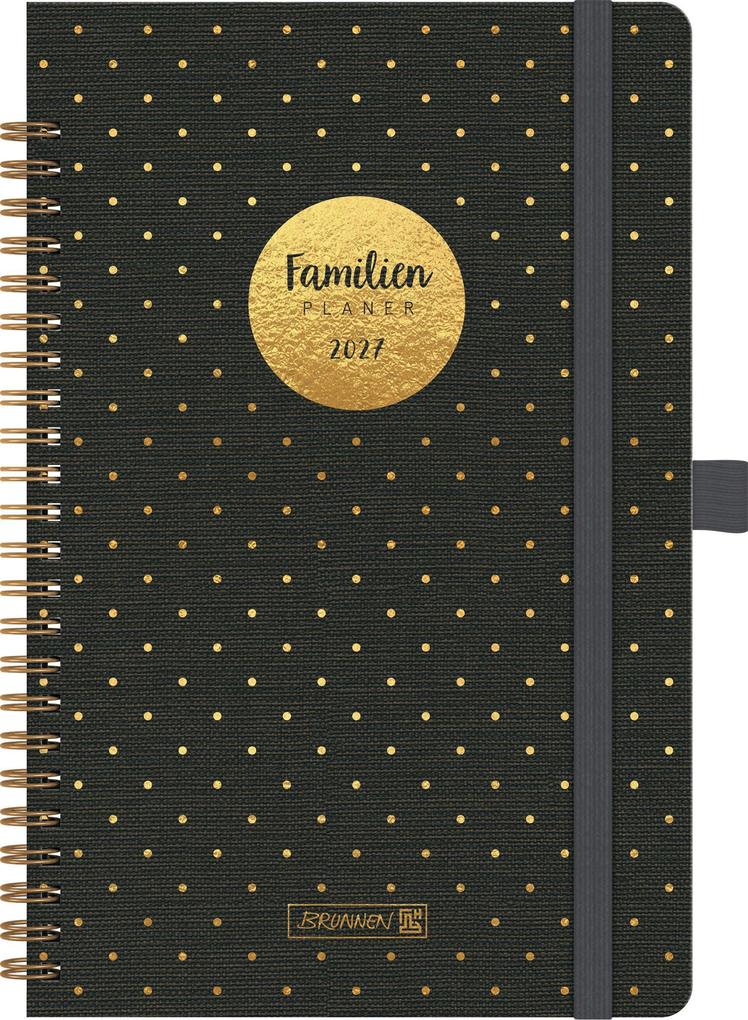 BRUNNEN 1070291017 Buchkalender Familienplaner 2027 'Gold-Punkte' A5 Kunststoff