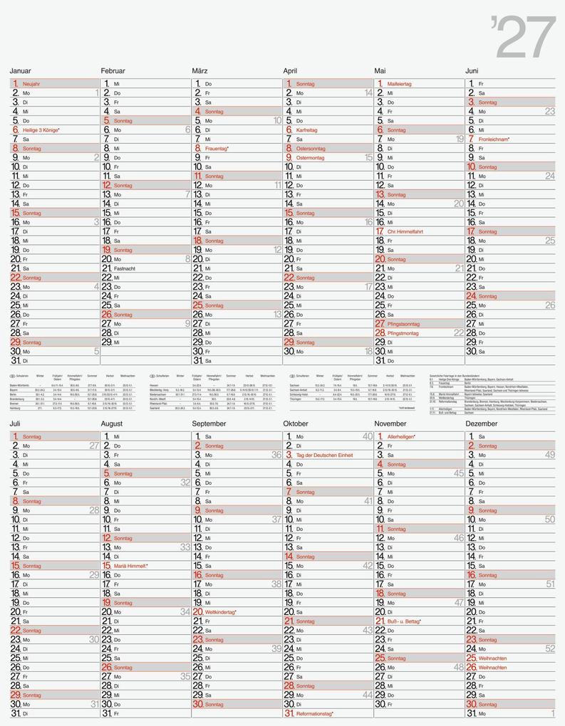 rido/idé 7033665007 Plakatkalender Mod. Vertikal 2027 700×900 mm