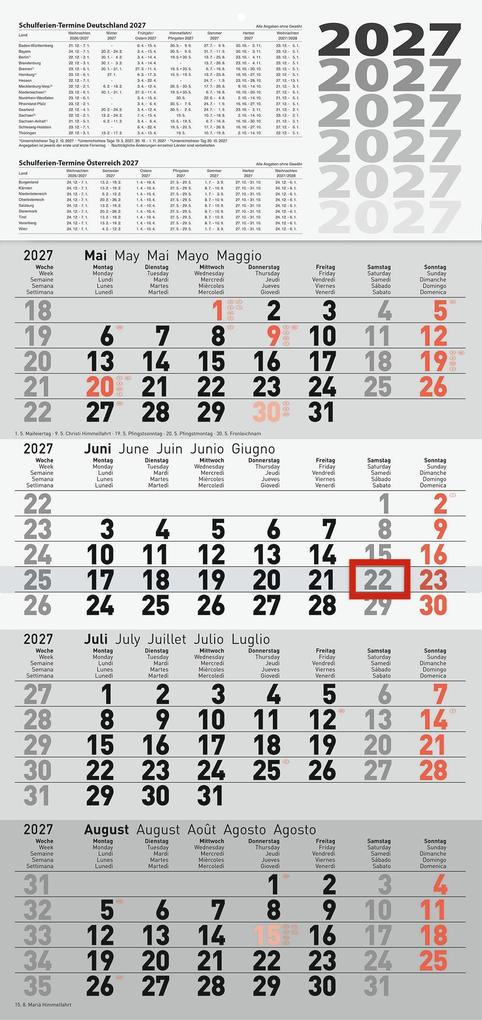 rido/idé 7033420007 4-Monatskalender 2027 grau 300×630 mm