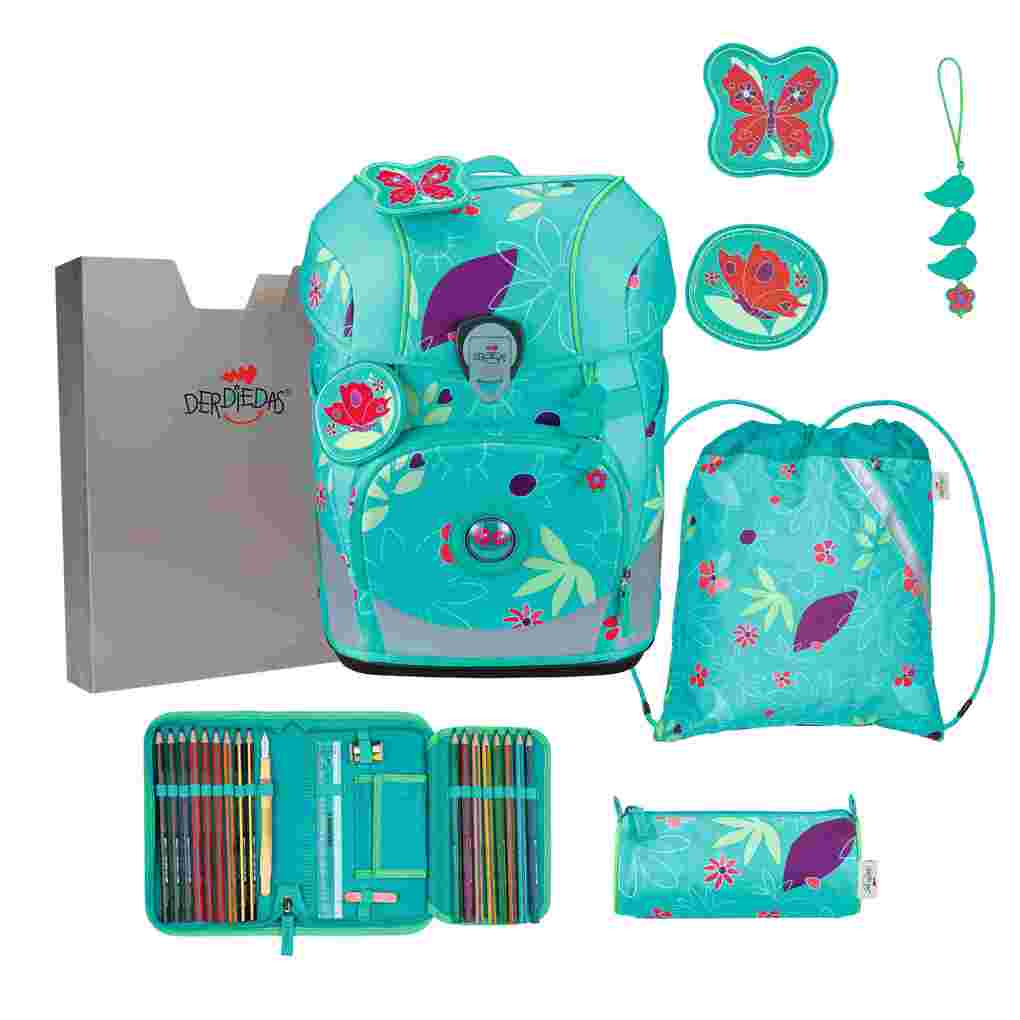 DerDieDas Schulranzen Set ErgoFlex Tiny Schulranzen Set 5tlg Butterfly Garden