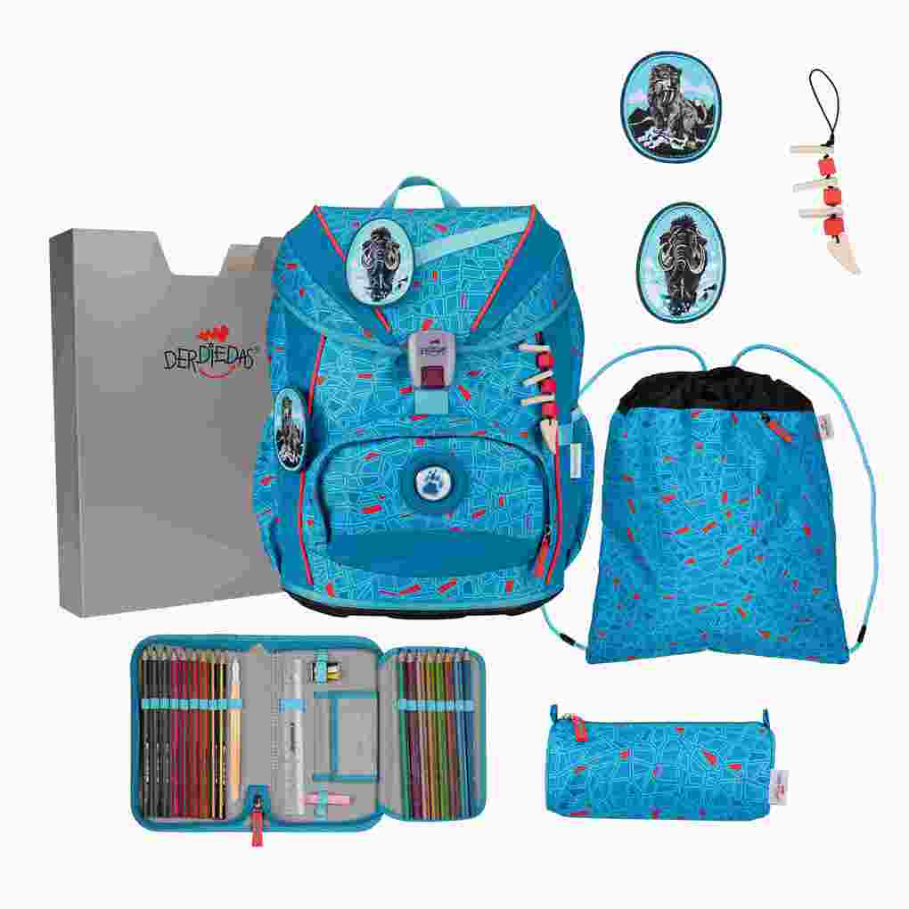 DerDieDas Schulranzen Set ErgoFlex Light Superflash Schulranzen Set 5tlg Blue Ice