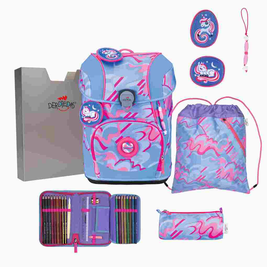 DerDieDas Schulranzen Set ErgoFlex Tiny Superflash Schulranzen Set 5tlg Magic Unicorn