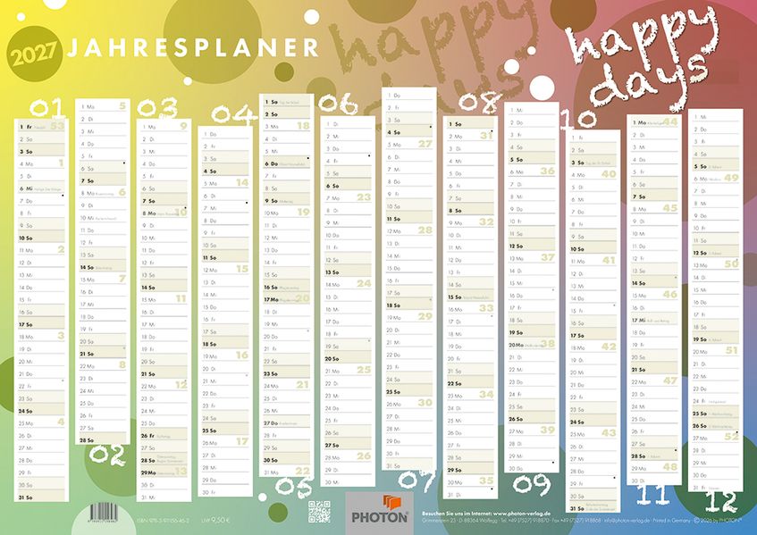 Jahresplaner 'HAPPY DAYS' Kalender 2027
