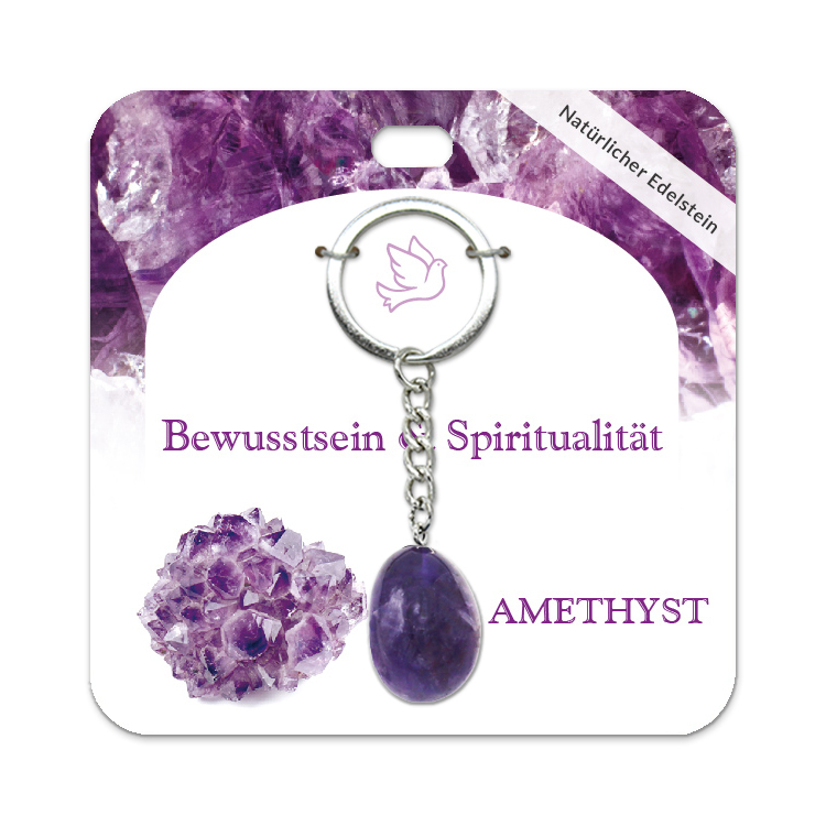 Amethyst Trommelstein Schlüsselanhänger