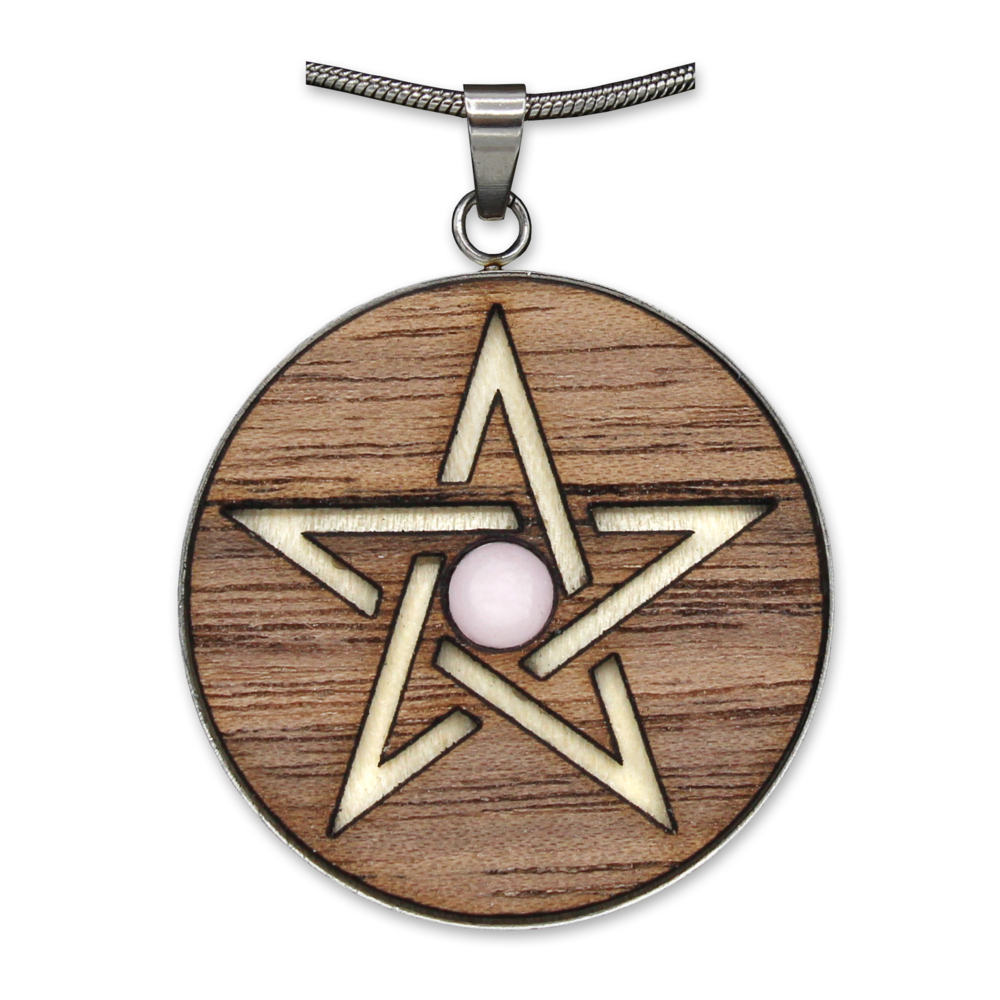 Edelstein 'Waldzeichen' Rosenquarz Pentagramm