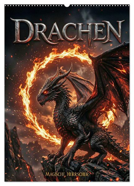 Drachen - Magische Herrscher DarkFantasy Wandkalender (Wandkalender 2027 DIN A2 hoch) CALVENDO Monatskalender