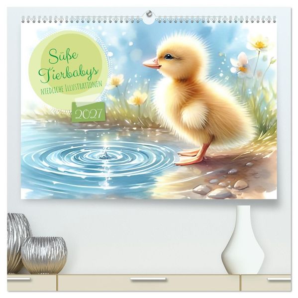 Süße Tierbabys - niedliche Illustrationen (hochwertiger Premium Wandkalender 2027 DIN A2 quer) Kunstdruck in Hochglanz