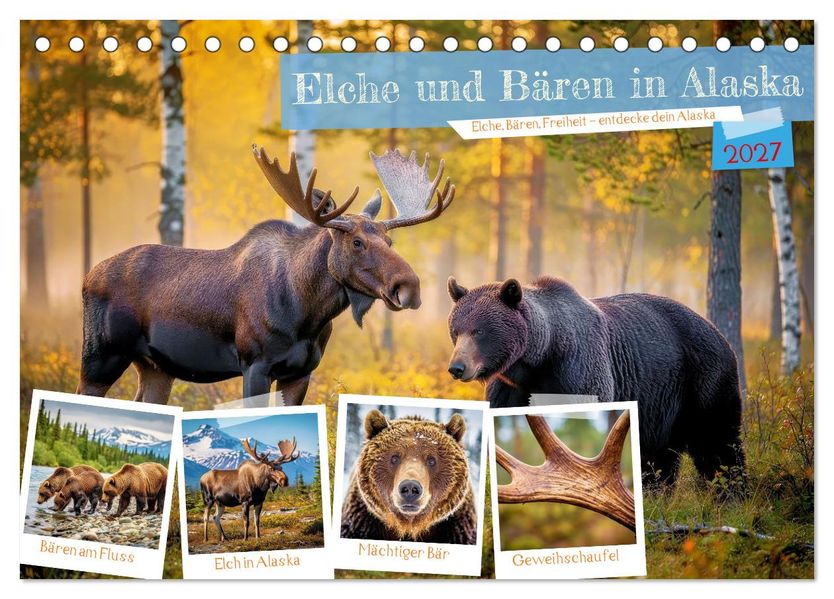 Elche und Bären in Alaska (Tischkalender 2027 DIN A5 quer) CALVENDO Monatskalender