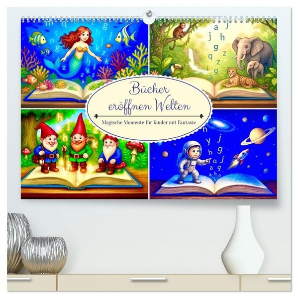 Bücher eröffnen Welten (hochwertiger Premium Wandkalender 2027 DIN A2 quer) Kunstdruck in Hochglanz