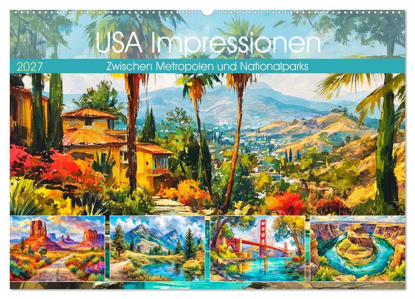 USA Impressionen. Zwischen Metropolen und Nationalparks (Wandkalender 2027 DIN A2 quer) CALVENDO Monatskalender