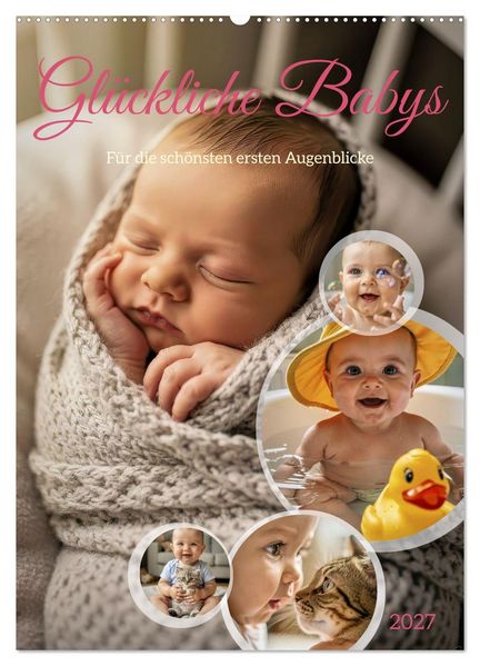 Glückliche Babys (Wandkalender 2027 DIN A2 hoch) CALVENDO Monatskalender