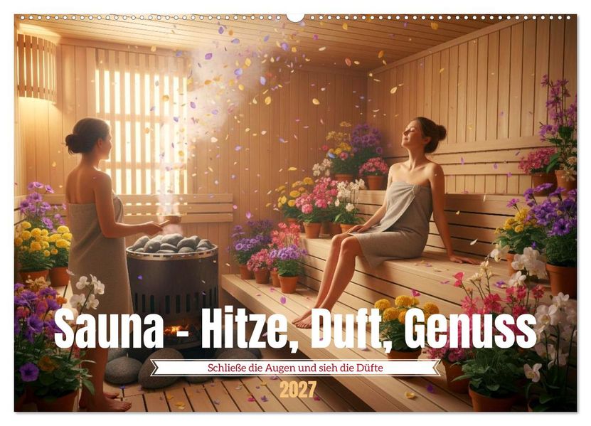 Sauna - Hitze Duft Genuss (Wandkalender 2027 DIN A2 quer) CALVENDO Monatskalender