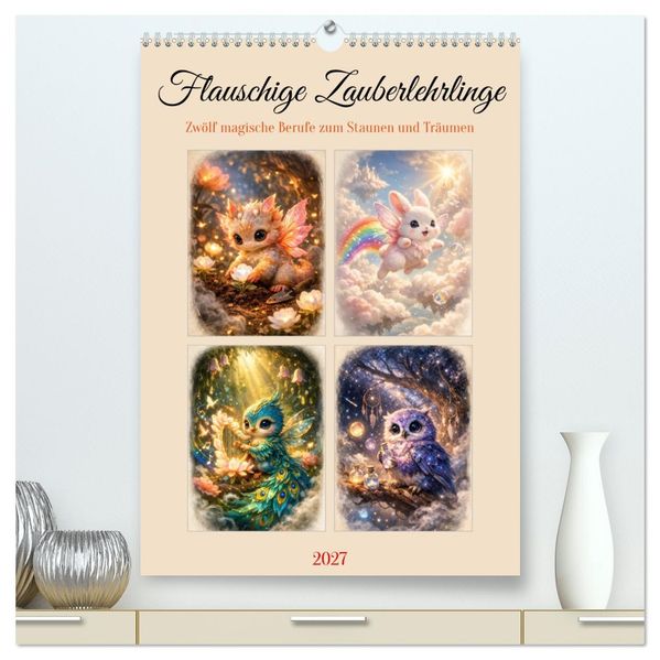 Flauschige Zauberlehrlinge (hochwertiger Premium Wandkalender 2027 DIN A2 hoch) Kunstdruck in Hochglanz