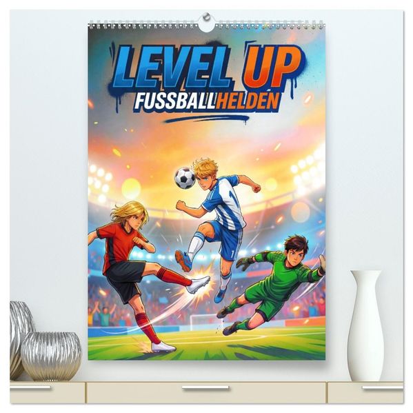 Level Up - Fußballhelden (hochwertiger Premium Wandkalender 2027 DIN A2 hoch) Kunstdruck in Hochglanz