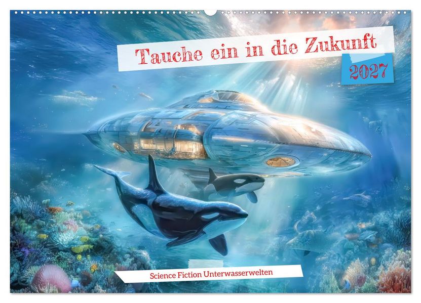 Tauche ein in die Zukunft - Science Fiction Unterwasserwelten (Wandkalender 2027 DIN A2 quer) CALVENDO Monatskalender