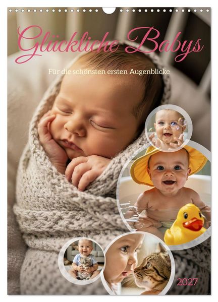 Glückliche Babys (Wandkalender 2027 DIN A3 hoch) CALVENDO Monatskalender