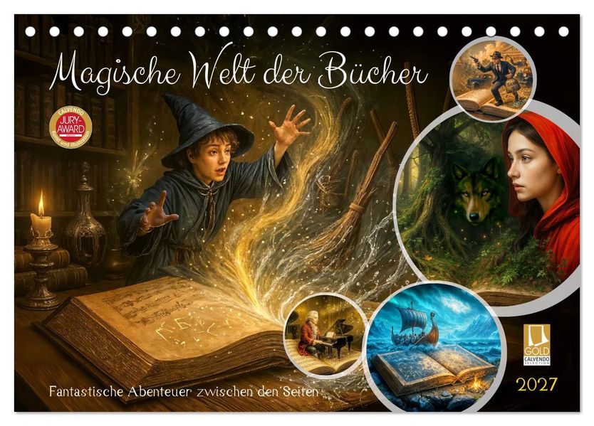 Magische Welt der Bücher - Fantastische Abenteuer zwischen den Seiten (Tischkalender 2027 DIN A5 quer) CALVENDO Monatskalender