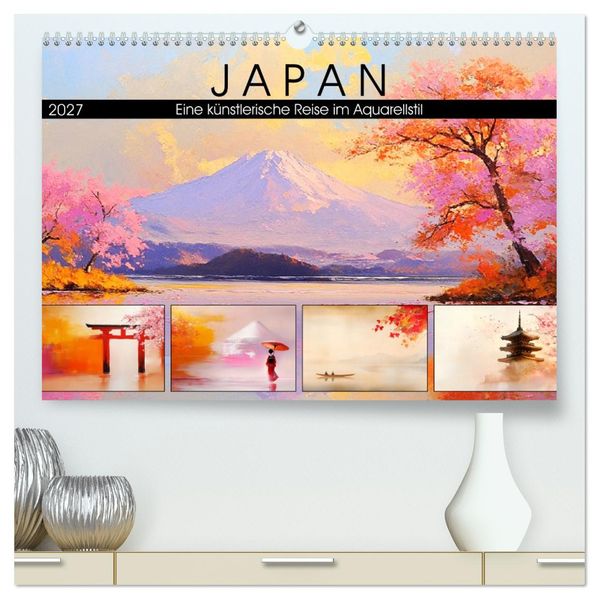 Japan. Eine künstlerische Reise im Aquarellstil (hochwertiger Premium Wandkalender 2027 DIN A2 quer) Kunstdruck in Hochglanz