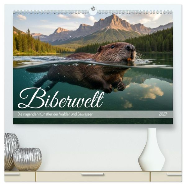 Biberwelt (hochwertiger Premium Wandkalender 2027 DIN A2 quer) Kunstdruck in Hochglanz