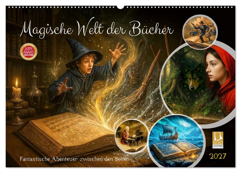 Magische Welt der Bücher - Fantastische Abenteuer zwischen den Seiten (Wandkalender 2027 DIN A2 quer) CALVENDO Monatskalender