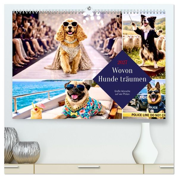 Wovon Hunde träumen (hochwertiger Premium Wandkalender 2027 DIN A2 quer) Kunstdruck in Hochglanz