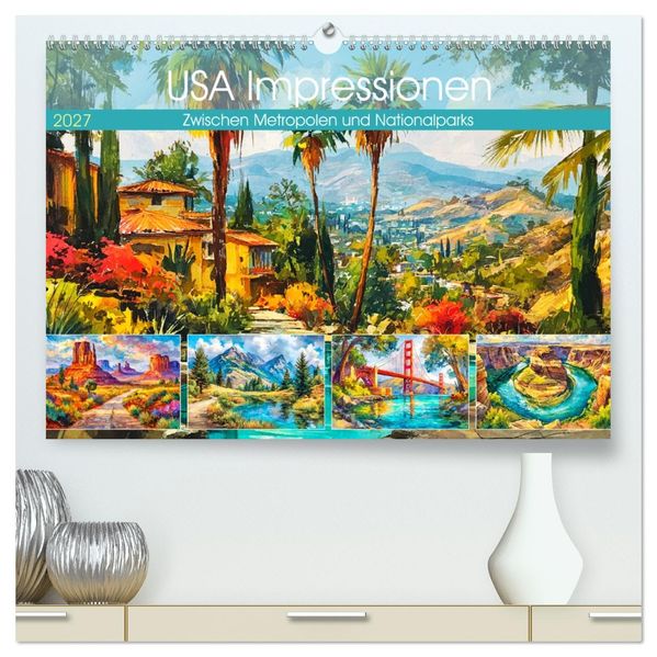 USA Impressionen. Zwischen Metropolen und Nationalparks (hochwertiger Premium Wandkalender 2027 DIN A2 quer) Kunstdruck in Hochglanz