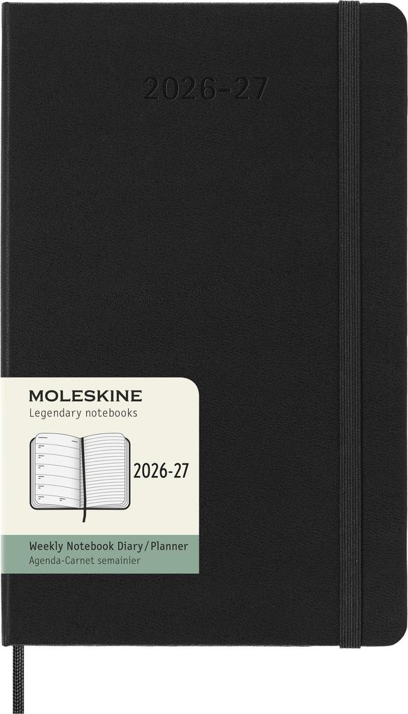 Moleskine 18 Monate Wochen Notizkalender 2026/2027 L/A5 1 Wo = 1 Seite Rechts linierte Seite Fester Einband Schwarz