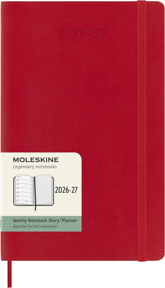 Moleskine 18 Monate Wochen Notizkalender 2026/2027 Large/A5 1 Wo = 1 Seite rechts linierte Seite Weicher Einband Scharlachrot