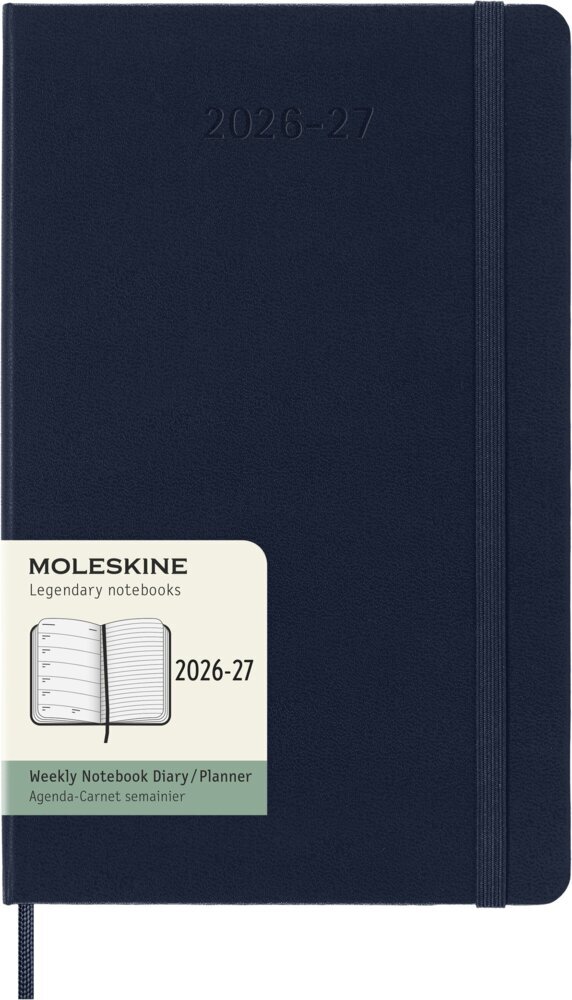 Moleskine 18 Monate Wochen Notizkalender 2026/2027 L/A5 1 Wo = 1 Seite Rechts linierte Seite Fester Einband Saphir