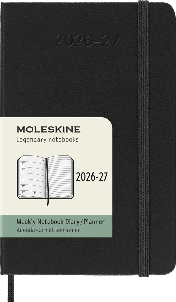 Moleskine 18 Monate Wochen Notizkalender 2026/2027 P/A6 1 Wo = 1 Seite Rechts linierte Seite Fester Einband Schwarz<BR>