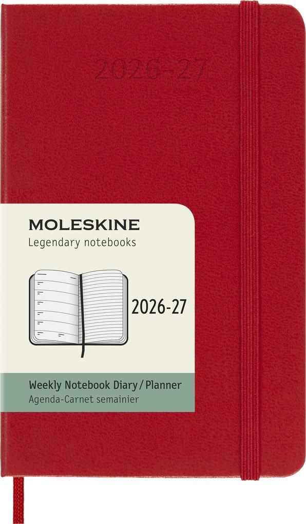 Moleskine 18 Monate Wochen Notizkalender 2026/2027 P/A6 1 Wo = 1 Seite Rechts linierte Seite Fester Einband Scharlachrot