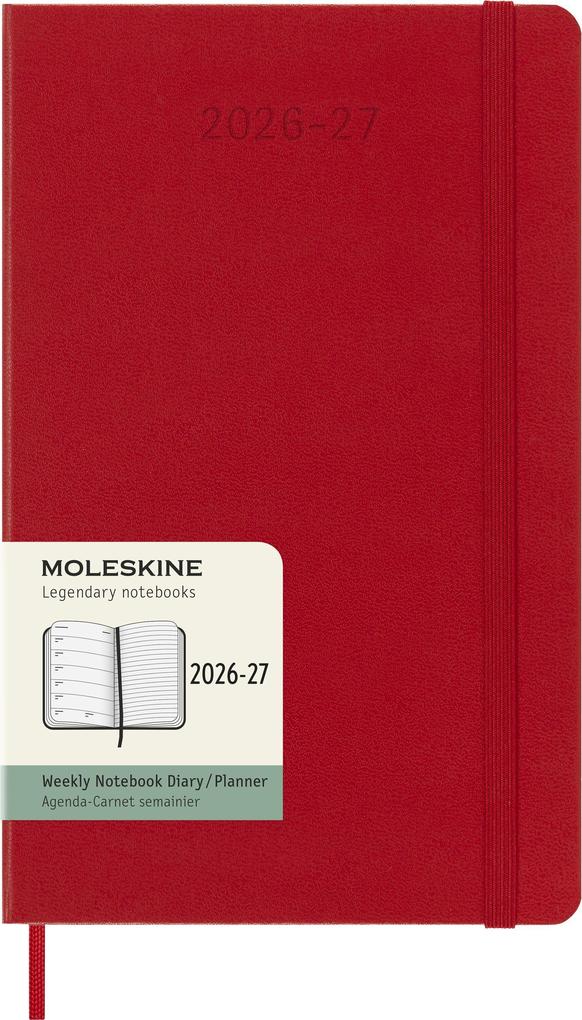 Moleskine 18 Monate Wochen Notizkalender 2026/2027 L/A5 1 Wo = 1 Seite Rechts linierte Seite Fester Einband Scharlachrot