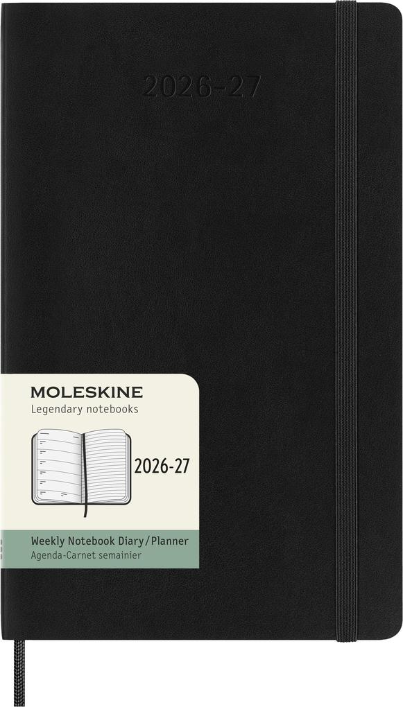 Moleskine 18 Monate Wochenkalender 2026/2027 L/A5 1 Wo = 1 Seite Rechts Linierte Seite Weicher Einband Schwarz
