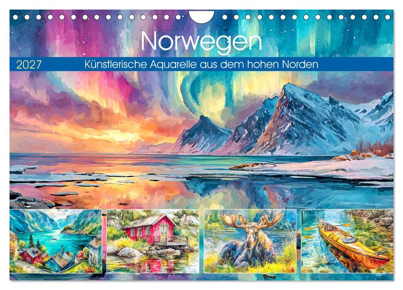 Norwegen. Künstlerische Aquarelle aus dem hohen Norden (Wandkalender 2027 DIN A4 quer) CALVENDO Monatskalender