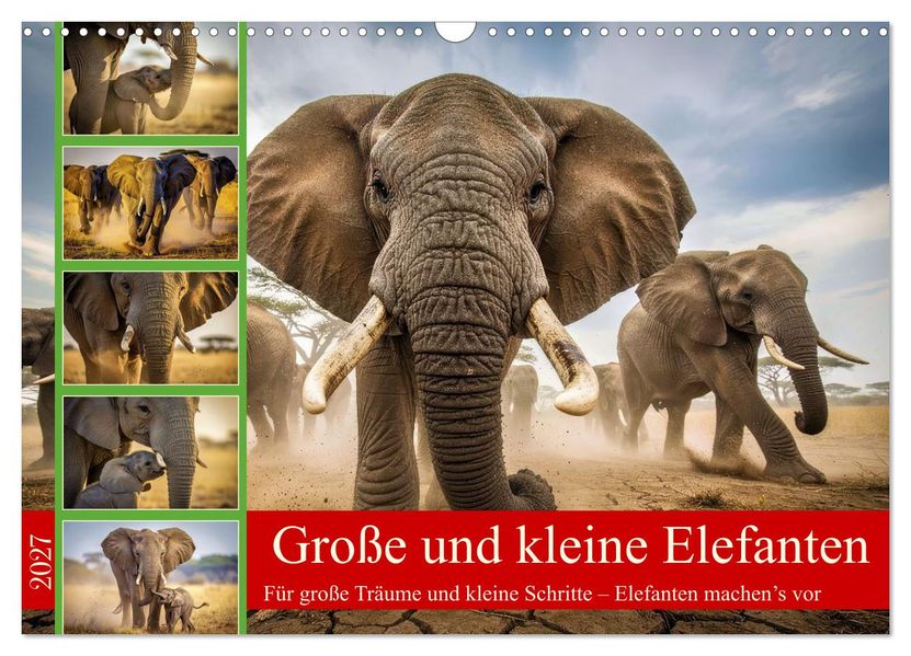 Große und kleine Elefanten (Wandkalender 2027 DIN A3 quer) CALVENDO Monatskalender