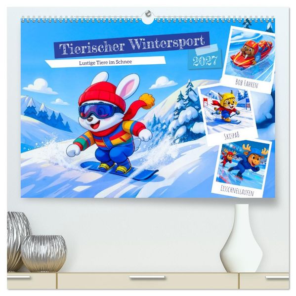 Tierischer Wintersport - Lustige Tiere im Schnee (hochwertiger Premium Wandkalender 2027 DIN A2 quer) Kunstdruck in Hochglanz