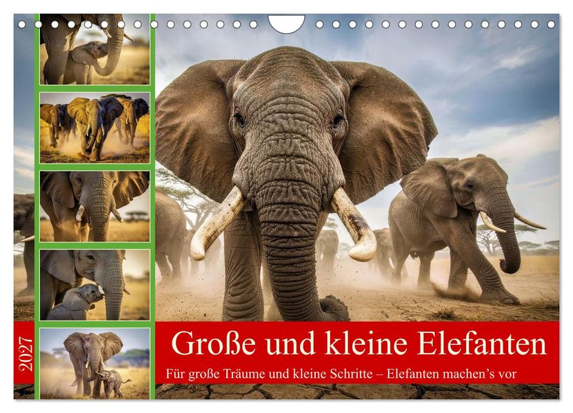 Große und kleine Elefanten (Wandkalender 2027 DIN A4 quer) CALVENDO Monatskalender