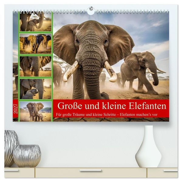 Große und kleine Elefanten (hochwertiger Premium Wandkalender 2027 DIN A2 quer) Kunstdruck in Hochglanz