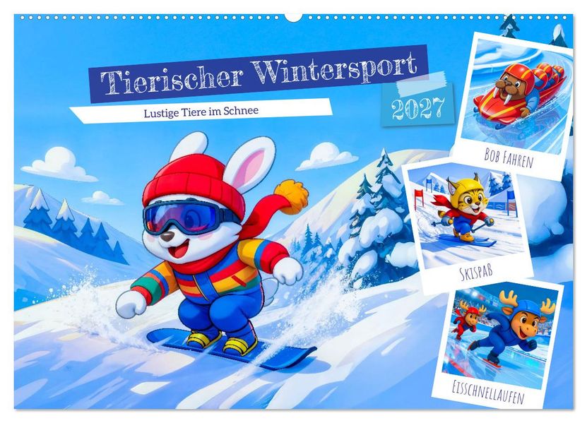 Tierischer Wintersport - Lustige Tiere im Schnee (Wandkalender 2027 DIN A2 quer) CALVENDO Monatskalender