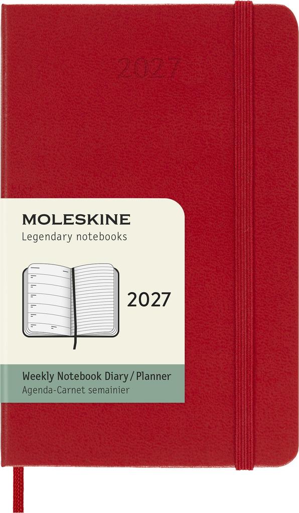 Moleskine 12 Monate Wochen Notizkalender 2027 Pocket/A6 1 Wo = 1 Seite rechts linierte Seite Fester Einband Scharlachrot