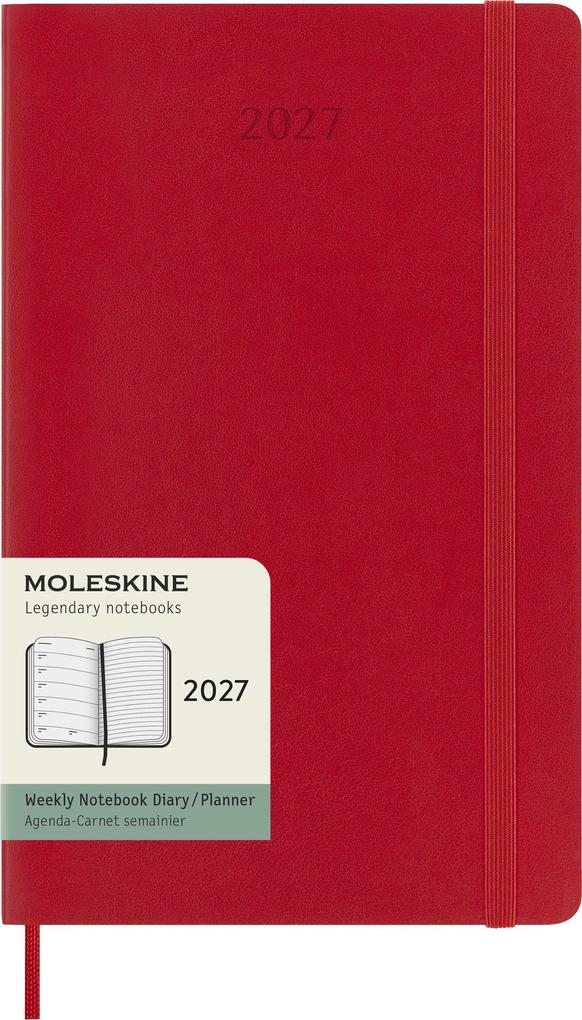 Moleskine 12 Monate Wochen Notizkalender 2027 Large/A5 1 Wo = 1 Seite rechts linierte Seite Weicher Einband Scharlachrot