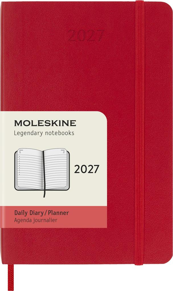 Moleskine 12 Monate Tageskalender 2027 Pocket/A6 1 Tag = 1 Seite Weicher Einband Scharlachrot