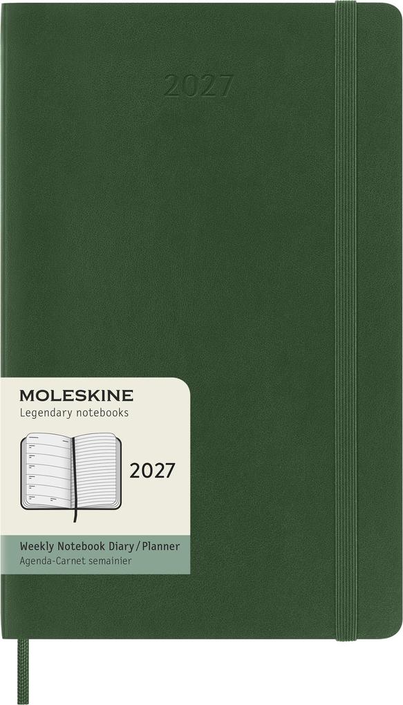 Moleskine 12 Monate Wochen Notizkalender 2027 Large/A5 1 Wo = 1 Seite rechts linierte Seite Weicher Einband Myrtengrün