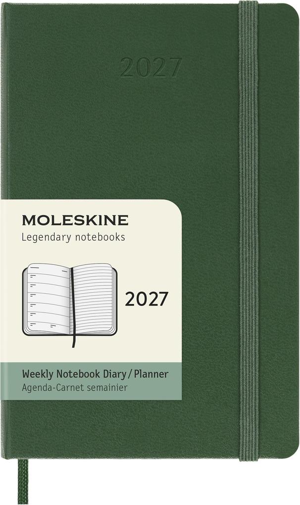 Moleskine 12 Monate Wochen Notizkalender 2027 Pocket/A6 1 Wo = 1 Seite rechts linierte Seite Fester Einband Myrtengrün