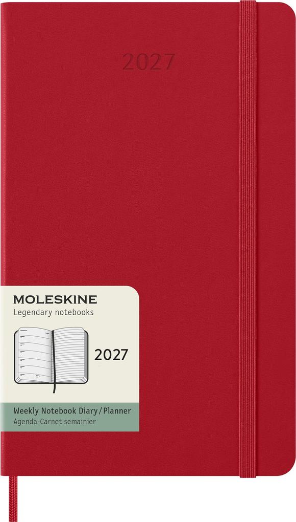 Moleskine 12 Monate Wochen Notizkalender 2027 Large/A5 1 Wo = 1 Seite rechts linierte Seite Fester Einband Scharlachrot