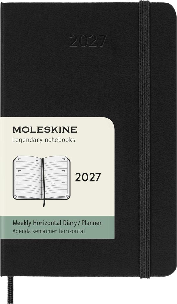 Moleskine 12 Monate Wochenkalender 2027 Pocket/A6 1 Wo = 2 Seiten horizontal fester Einband Schwarz