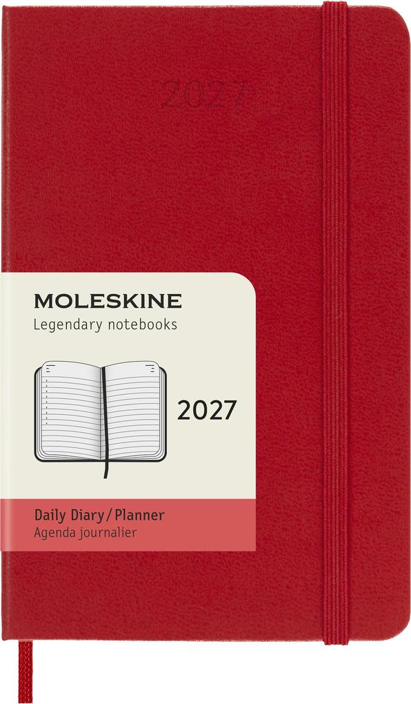 Moleskine 12 Monate Tageskalender 2027 Pocket/A6 1 Tag = 1 Seite Fester Einband Scharlachrot