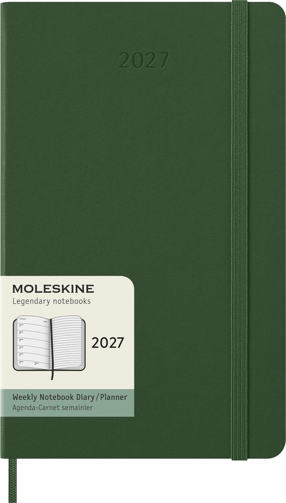 Moleskine 12 Monate Wochen Notizkalender 2027 Large/A5 1 Wo = 1 Seite rechts linierte Seite Fester Einband Myrtengrün