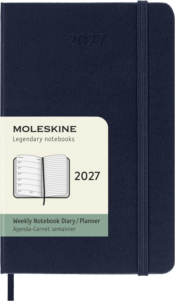 Moleskine 12 Monate Wochen Notizkalender 2027 Pocket/A6 1 Wo = 1 Seite rechts linierte Seite Fester Einband Saphir
